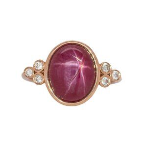 6.95cts Madagascar Star Ruby in Solid 14K Rose Gold with Natural Diamond Accents